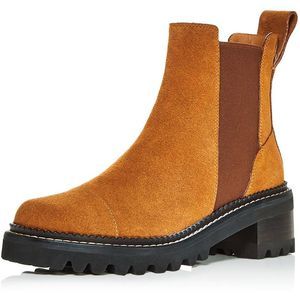 See by Chloe Womens Tan Suede Pull On Stretch Chelsea Boots Shoes Imperfections